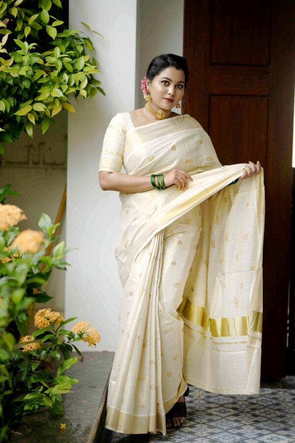 Aksharamala-Tissue Cotton Kerala Saree (KS12) - Image 2