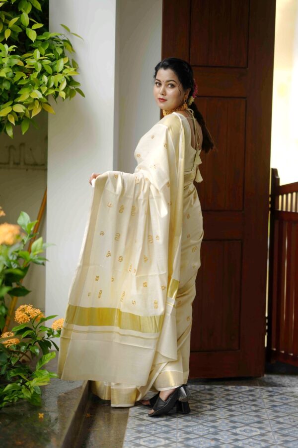 Aksharamala-Tissue Cotton Kerala Saree (KS12) - Image 6