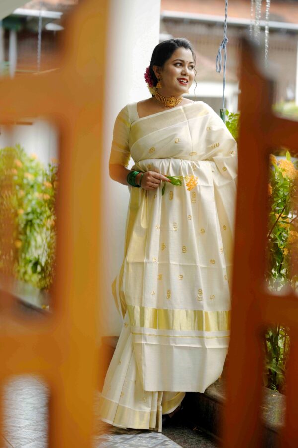 Aksharamala-Tissue Cotton Kerala Saree (KS12) - Image 7