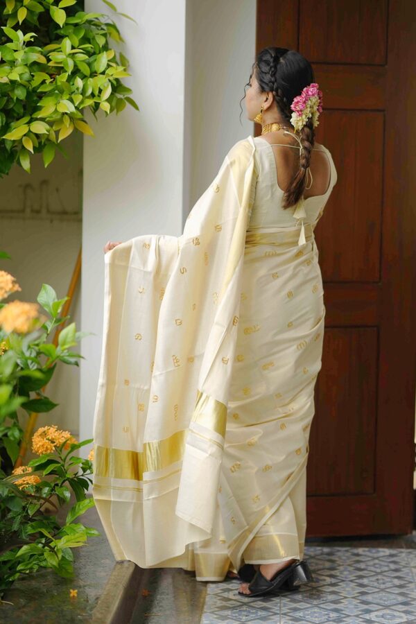 Aksharamala-Tissue Cotton Kerala Saree (KS12) - Image 5