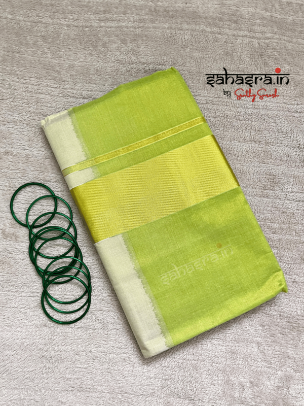 Green Tie-Dye Tissue Cotton Saree-(KTS11) - Image 4