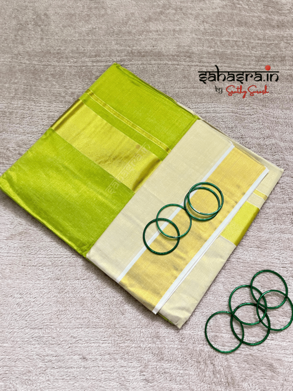Green Tie-Dye Tissue Cotton Saree-(KTS11) - Image 3