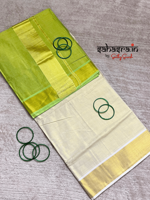 Green Tie-Dye Tissue Cotton Saree-(KTS11) - Image 2