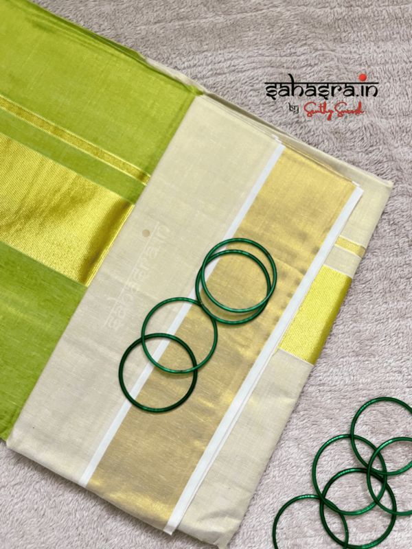 Green Tie-Dye Tissue Cotton Saree-(KTS11) - Image 5