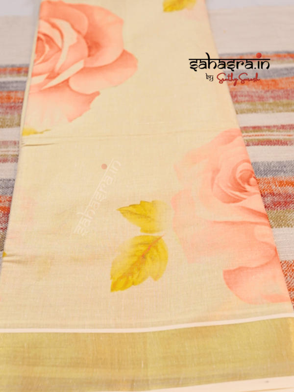 Kerala Floral -Tissue Cotton Kerala Saree (KS13 - Image 3