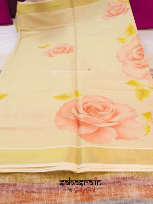 Kerala Floral -Tissue Cotton Kerala Saree (KS13 - Image 5