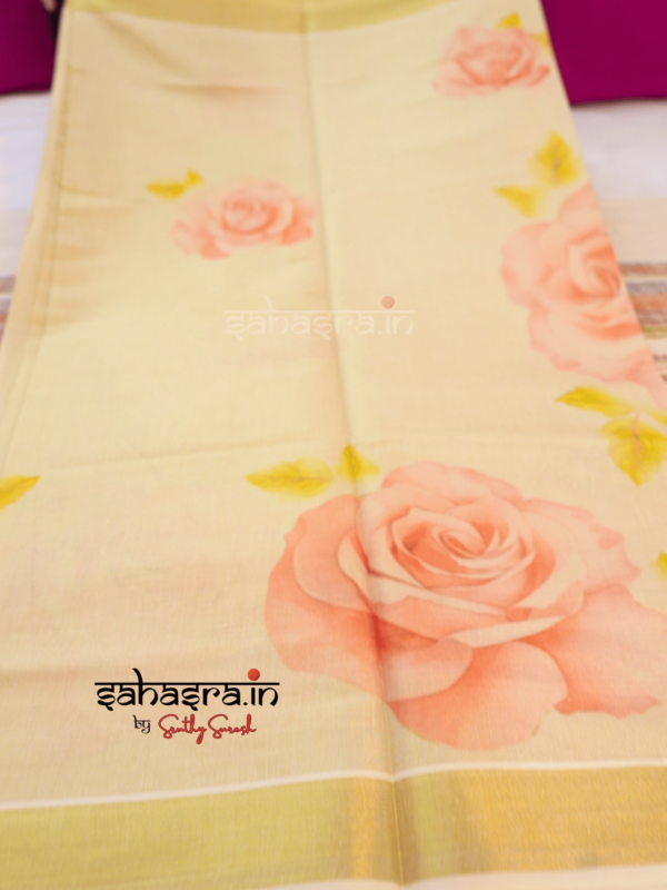 Kerala Floral -Tissue Cotton Kerala Saree (KS13 - Image 6