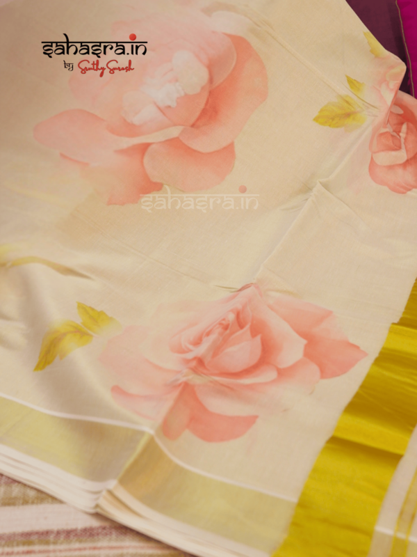 Kerala Floral -Tissue Cotton Kerala Saree (KS13 - Image 4