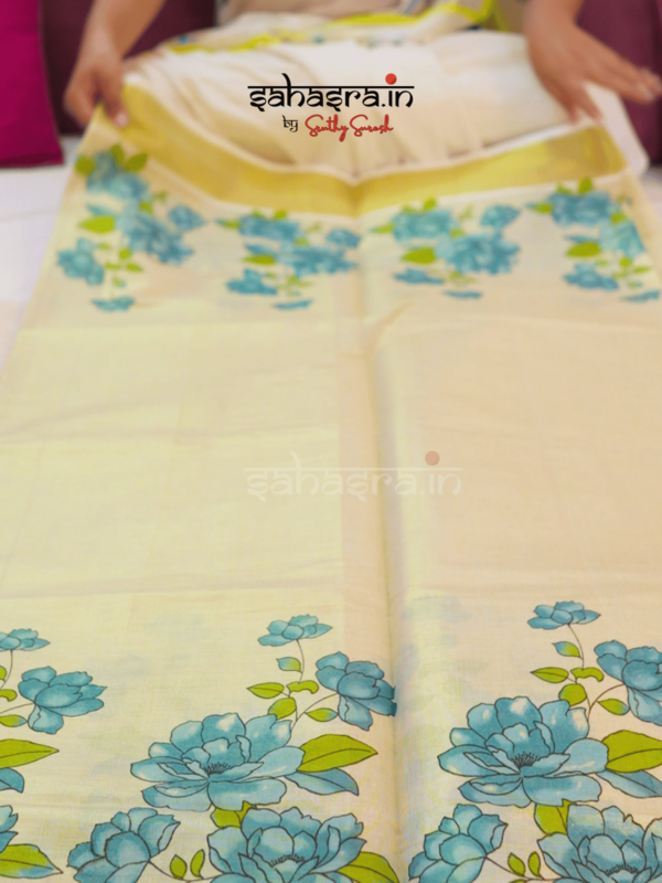 Kerala Floral -Tissue Cotton Kerala Saree (KS15) - Image 2