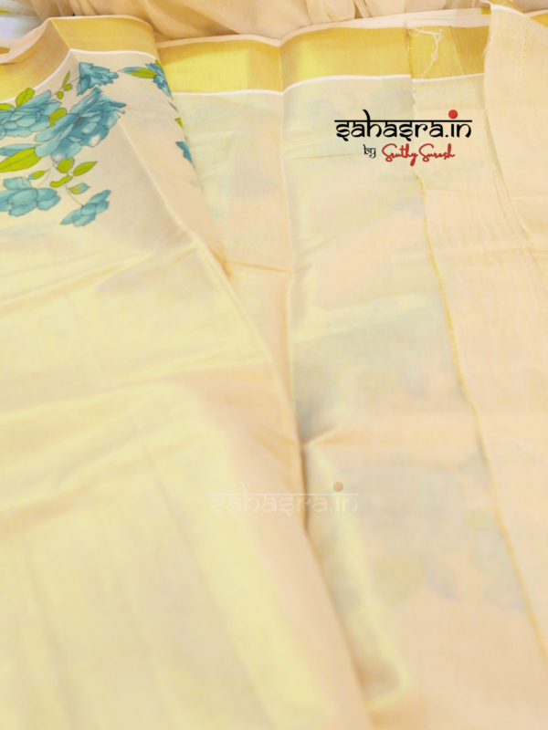 Kerala Floral -Tissue Cotton Kerala Saree (KS15) - Image 3