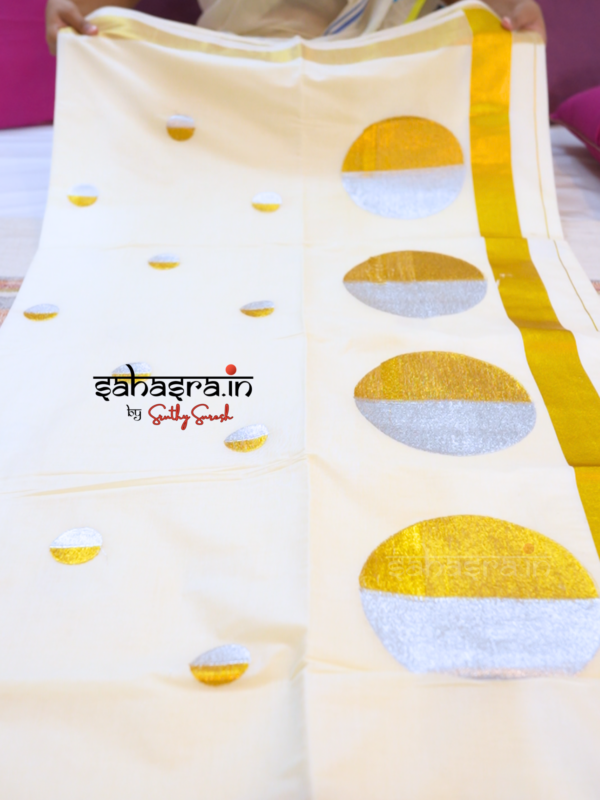 Polka dots -Kerala Cotton Saree (KS002) - Image 5