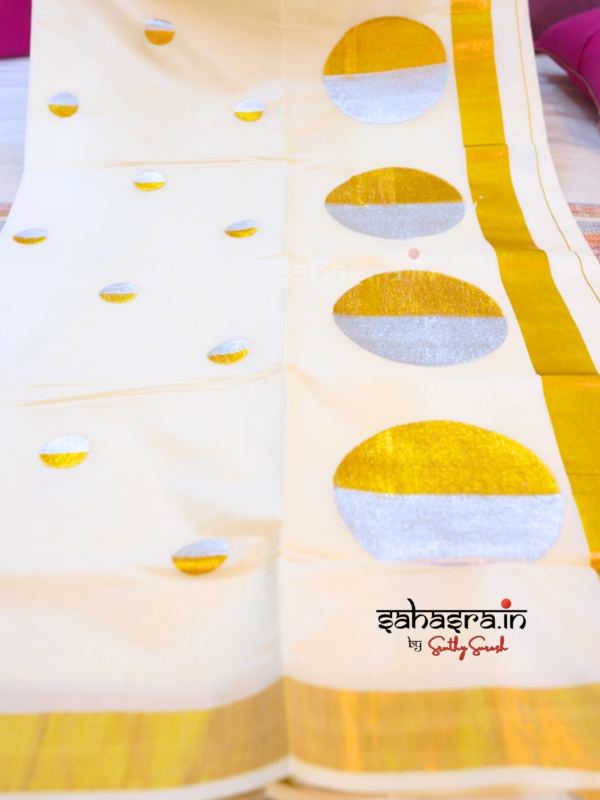 Polka dots -Kerala Cotton Saree (KS002) - Image 2