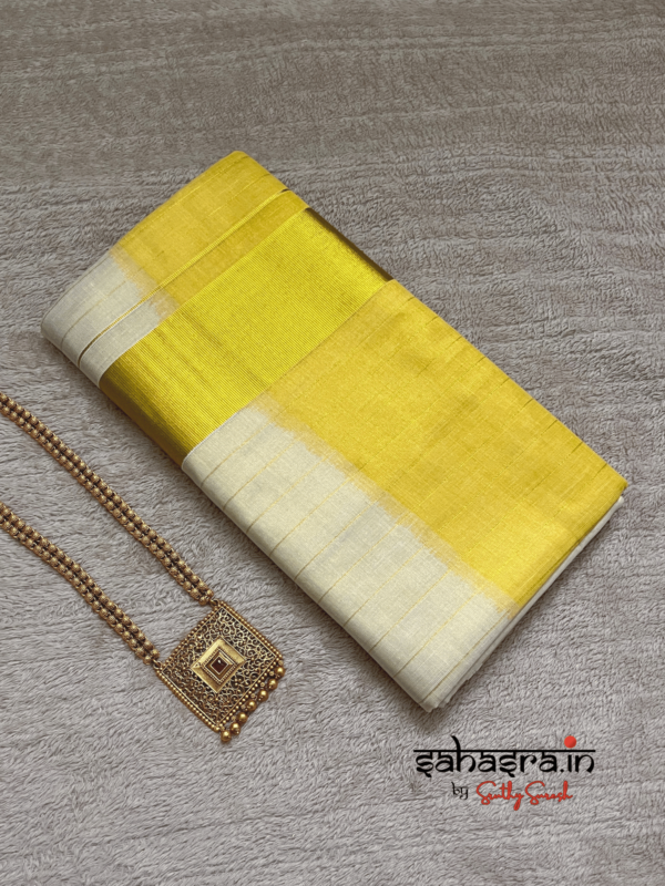 Yellow Tie-Dye Tissue Cotton Saree-(KTS11Y) - Image 5