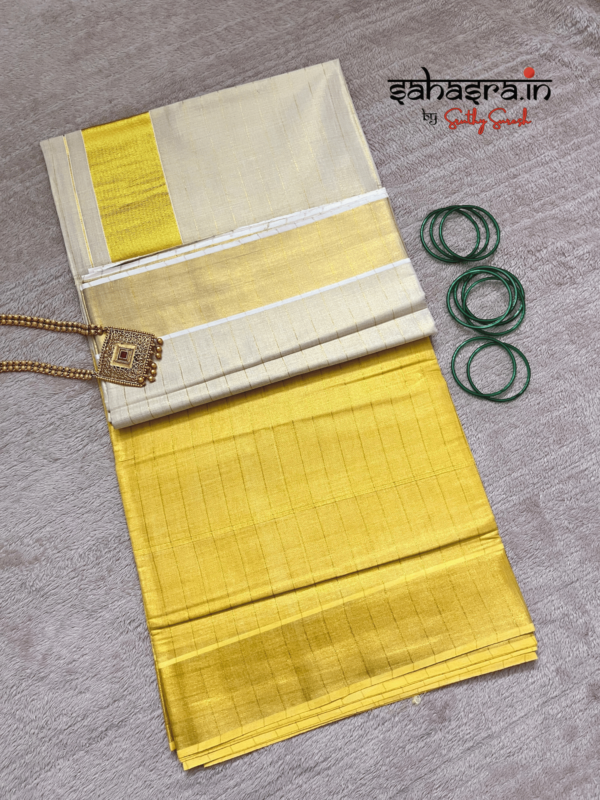 Yellow Tie-Dye Tissue Cotton Saree-(KTS11Y) - Image 3