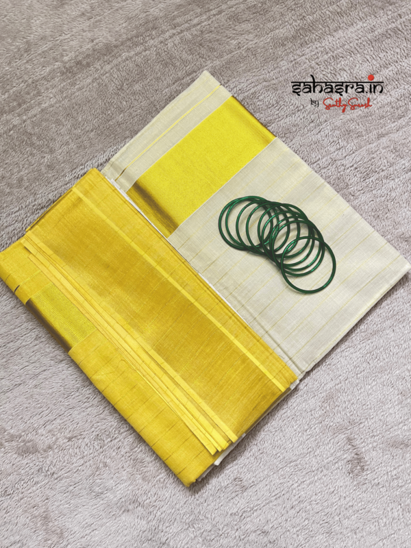 Yellow Tie-Dye Tissue Cotton Saree-(KTS11Y) - Image 2