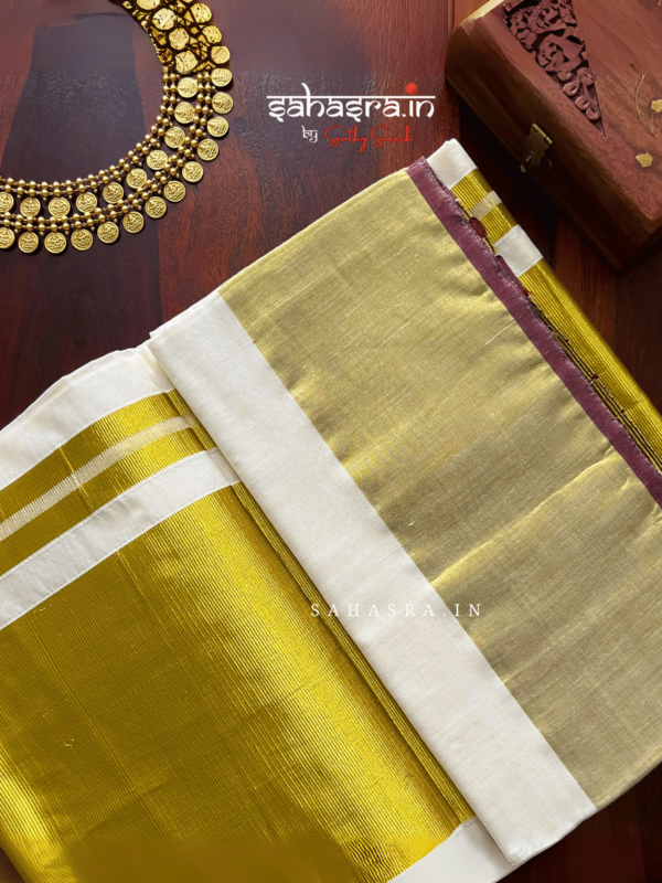 Premium Kerala Saree : 5 inch Kasavu border- (KS08)