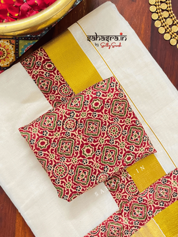 Ajrakh Kerala Kasavu Saree (KS05)