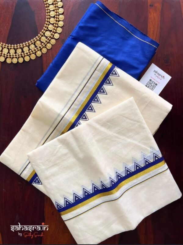 Kerala Set Mundu With temple Border (Mundum Neriyathum)-SM31 - Image 3