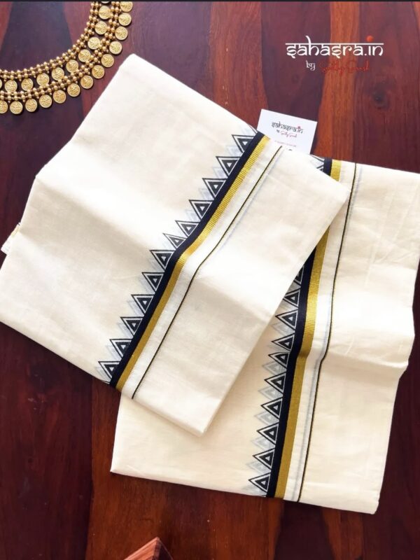 Kerala Set Mundu With temple Border (Mundum Neriyathum)-SM32 - Image 5