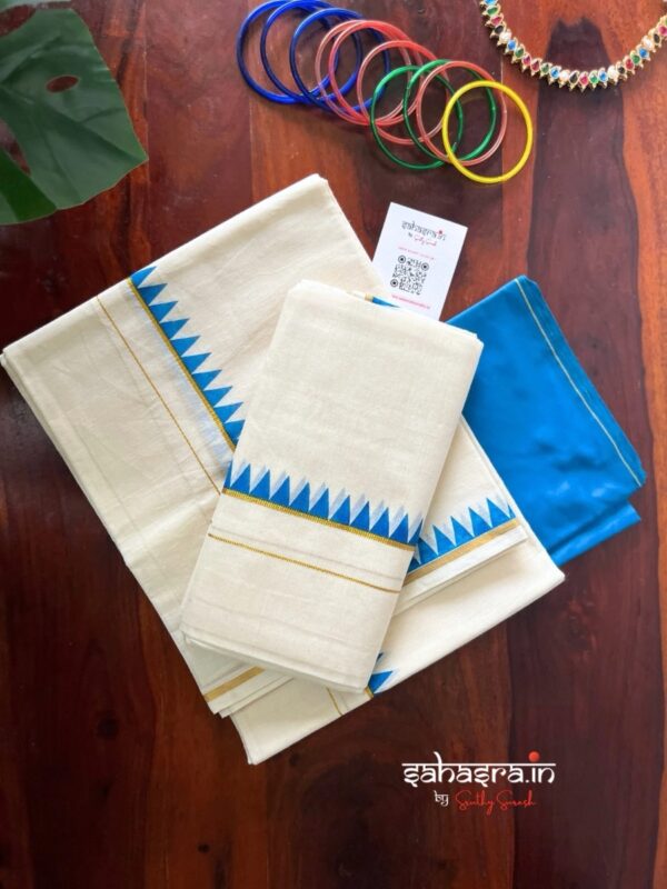 Kerala Set Mundu With temple Border (Mundum Neriyathum)-SM33A - Image 3