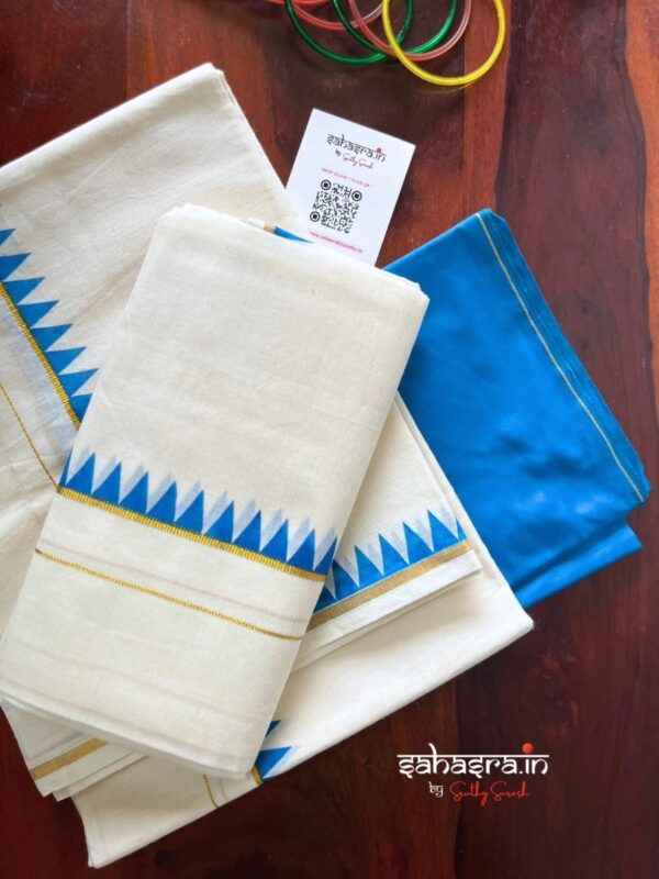 Kerala Set Mundu With temple Border (Mundum Neriyathum)-SM33A - Image 5