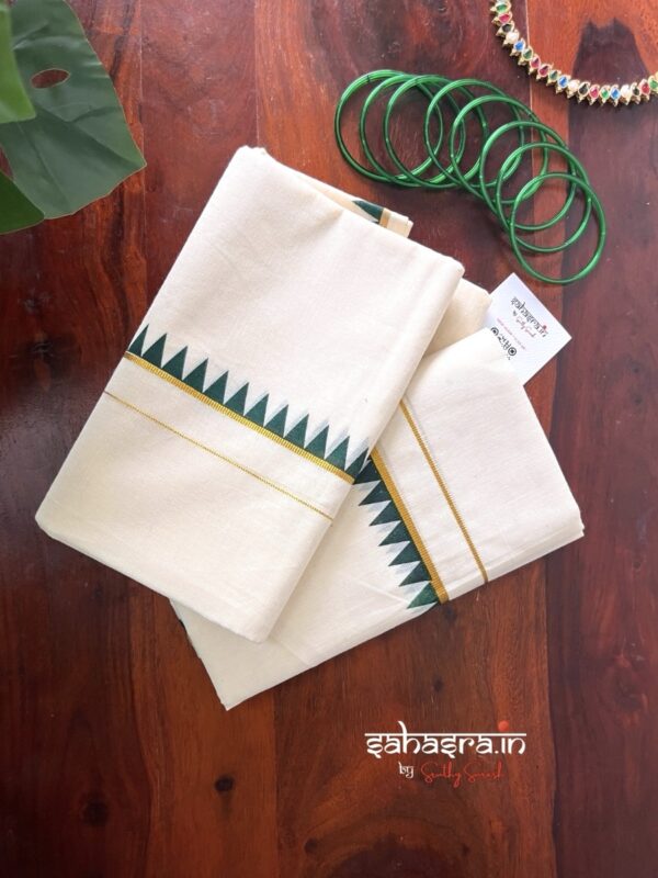 Kerala Set Mundu With temple Border (Mundum Neriyathum)-SM33D - Image 2