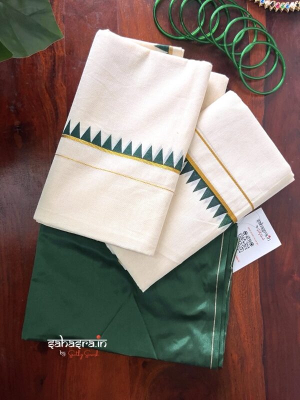 Kerala Set Mundu With temple Border (Mundum Neriyathum)-SM33D - Image 3