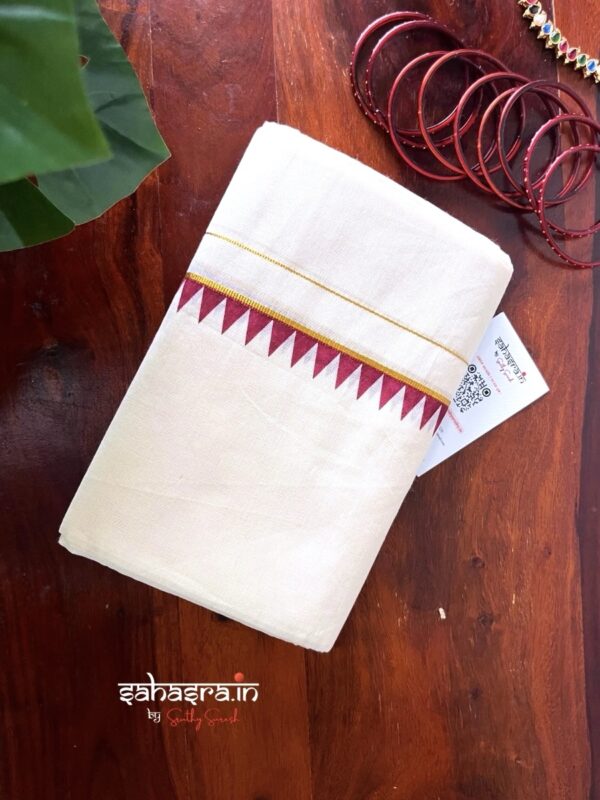 Kerala Set Mundu With temple Border (Mundum Neriyathum)-SM33B - Image 4