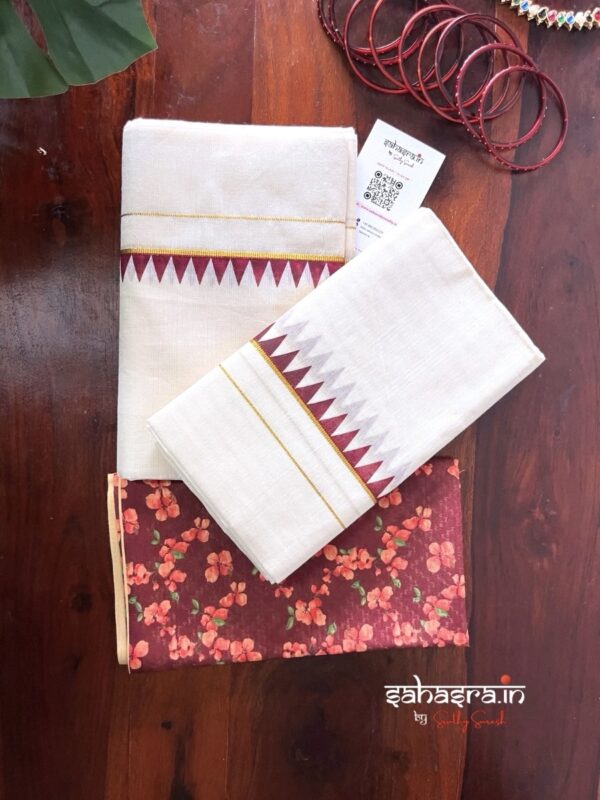 Kerala Set Mundu With temple Border (Mundum Neriyathum)-SM33B - Image 3