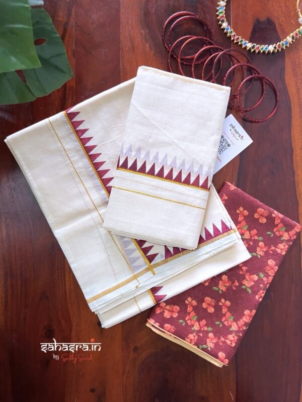 Kerala Set Mundu With temple Border (Mundum Neriyathum)-SM33B