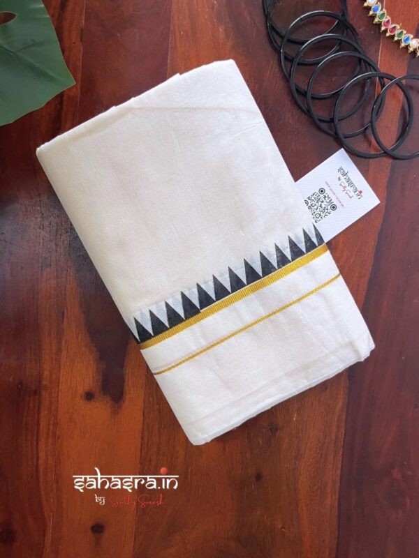 Kerala Set Mundu With temple Border (Mundum Neriyathum)-SM33C - Image 4