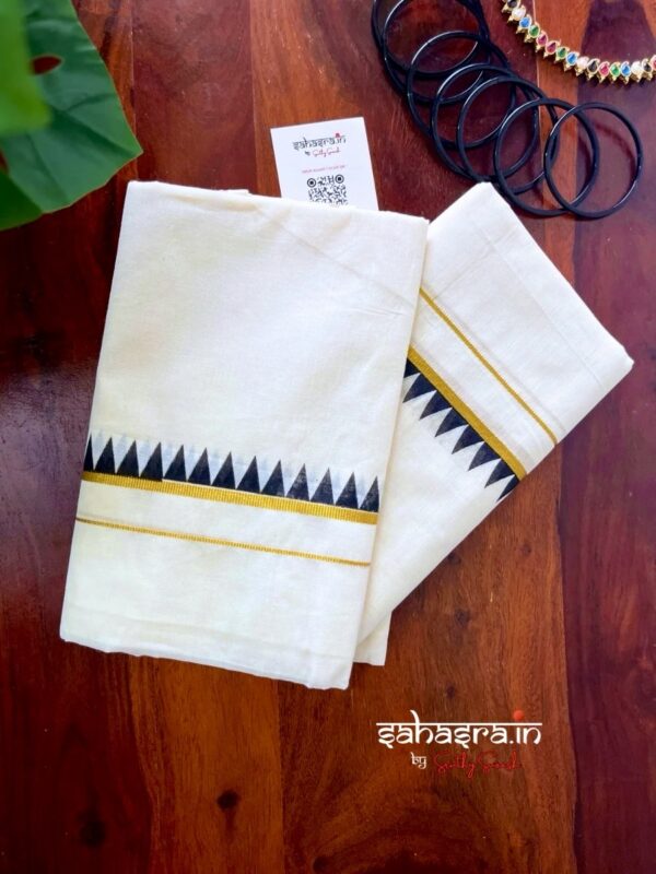 Kerala Set Mundu With temple Border (Mundum Neriyathum)-SM33C - Image 2