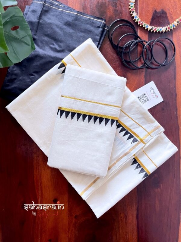 Kerala Set Mundu With temple Border (Mundum Neriyathum)-SM33C - Image 3