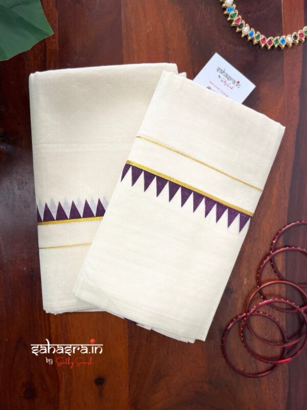 Kerala Set Mundu With temple Border (Mundum Neriyathum)-SM33 - Image 2