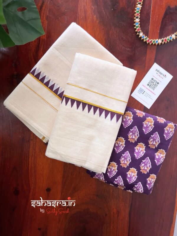 Kerala Set Mundu With temple Border (Mundum Neriyathum)-SM33 - Image 5