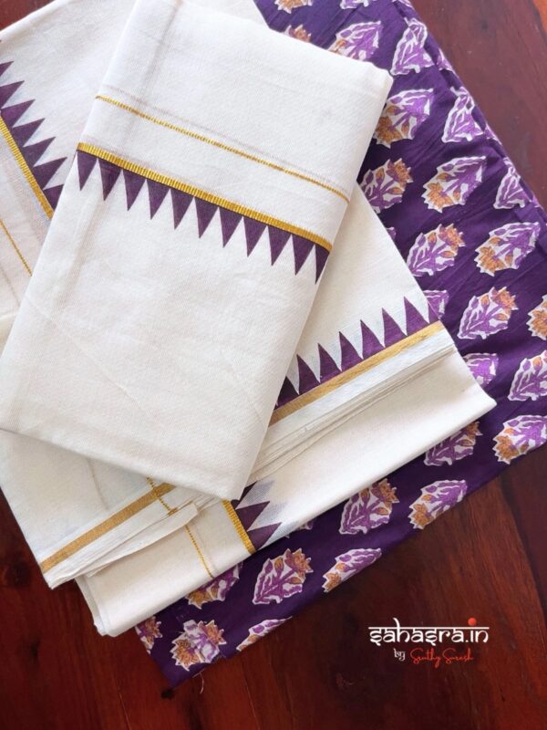 Kerala Set Mundu With temple Border (Mundum Neriyathum)-SM33 - Image 3