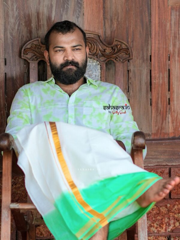 Tie & Dye Kasavu Double Mund/ Kerala Dhoti -(TDM33)