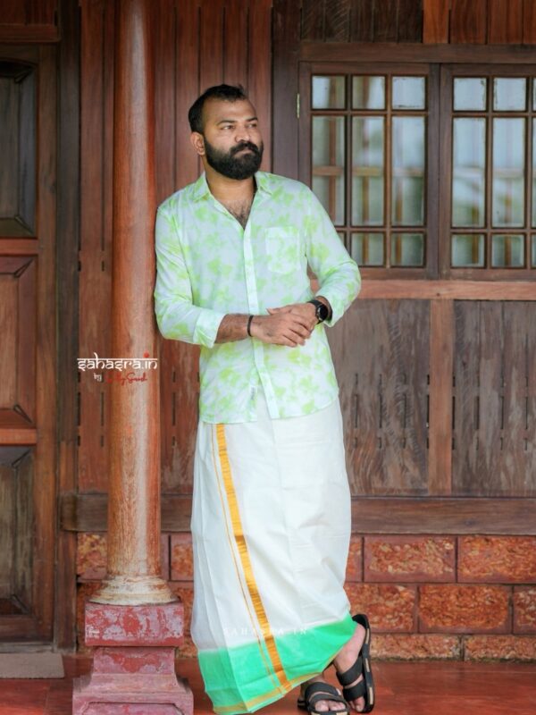 Tie & Dye Kasavu Double Mund/ Kerala Dhoti -(TDM33) - Image 3