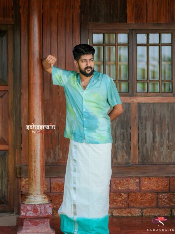 Tie & Dye Kasavu Double Mund/ Kerala Dhoti -(TDM31) - Image 3