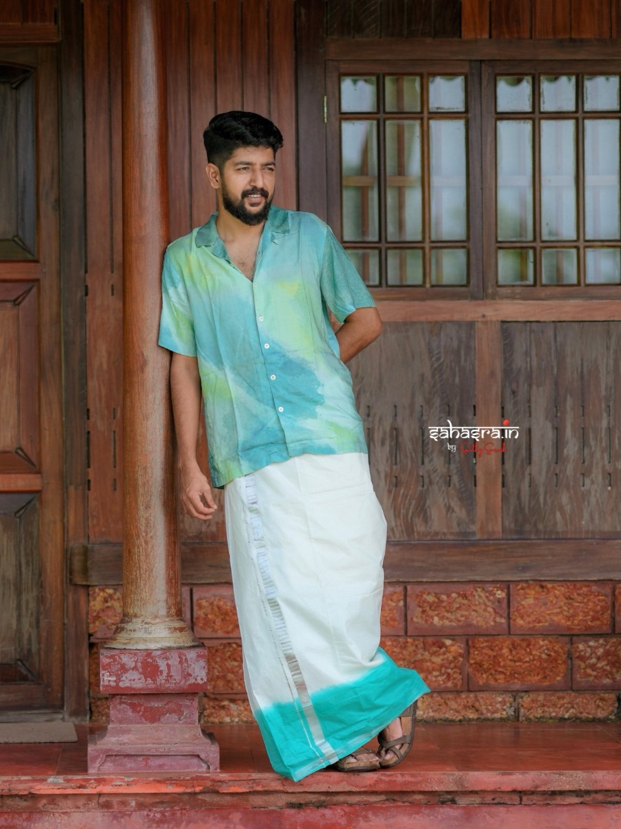 Kerala Tie-dye Kasavu Double Mund/ Dhoti -(TDM31)