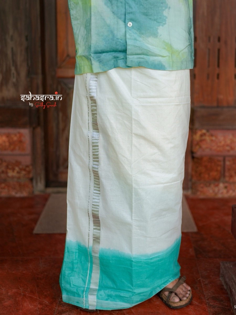 Kerala Tie-dye Kasavu Double Mund/ Dhoti -(TDM31) - Image 2