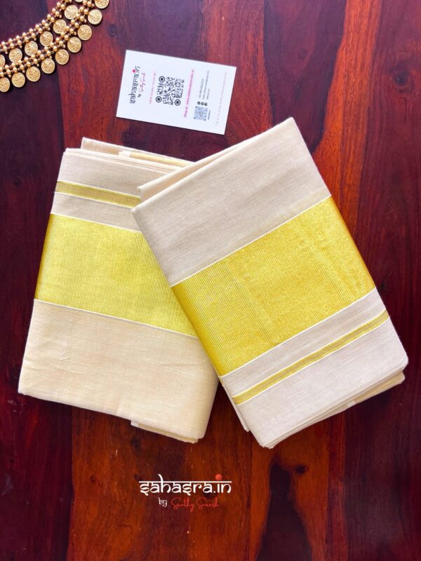 Kerala Tissue Cotton Set Mund (Premium)- SM05 - Image 3