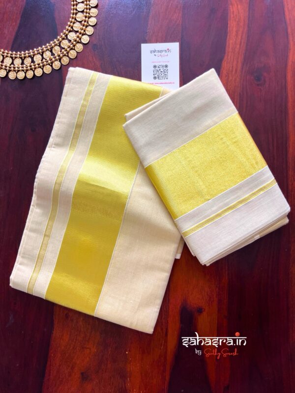 Kerala Tissue Cotton Set Mund (Premium)- SM05 - Image 2