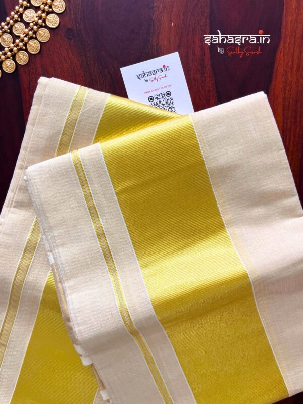 Kerala Tissue Cotton Set Mund (Premium)- SM05 - Image 4