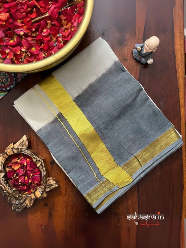 Black Tie & Dye Premium Kasavu  Mundu/Dhoti-(DT08) - Image 2