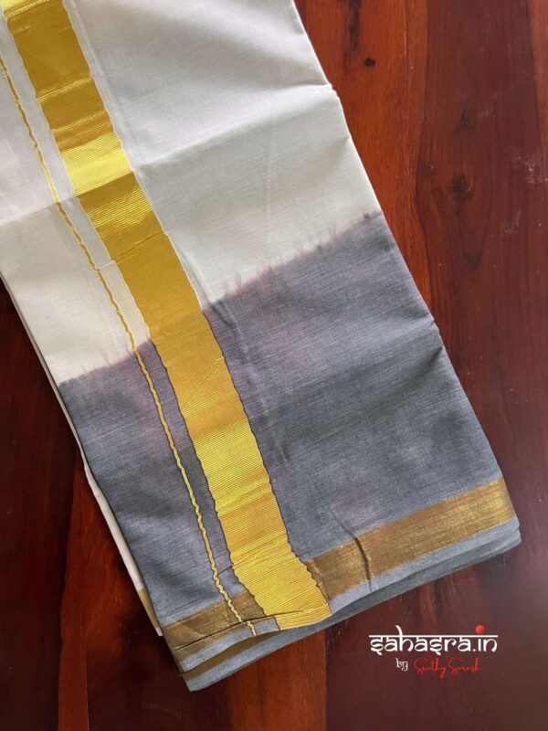 Black Tie & Dye Premium Kasavu  Mundu/Dhoti-(DT08) - Image 4