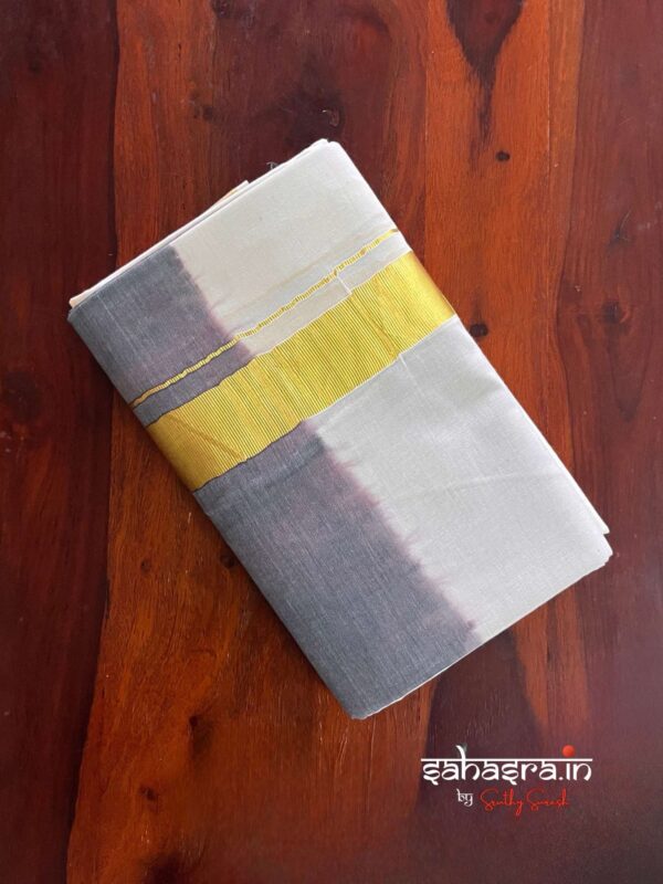 Black Tie & Dye Premium Kasavu  Mundu/Dhoti-(DT08) - Image 3