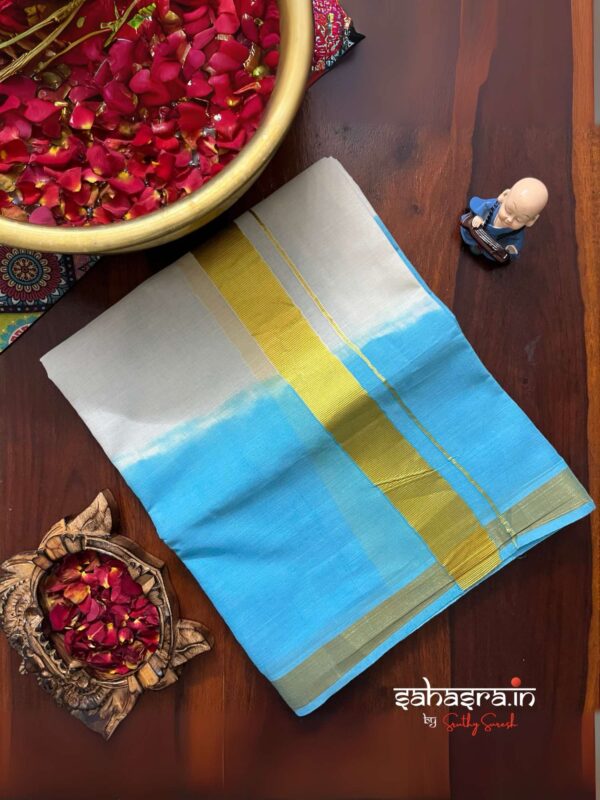 Blue Tie & Dye Premium Kasavu  Mundu/Dhoti-(DT04)