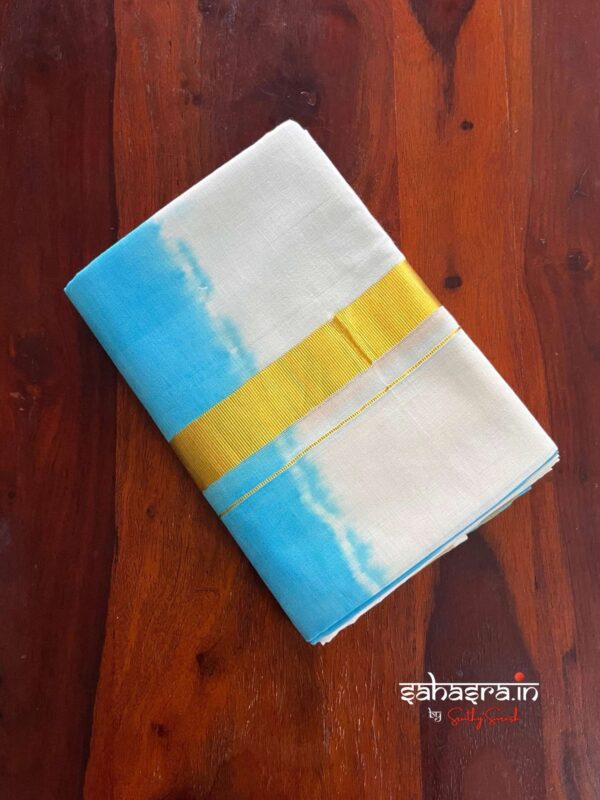Blue Tie & Dye Premium Kasavu  Mundu/Dhoti-(DT04) - Image 3