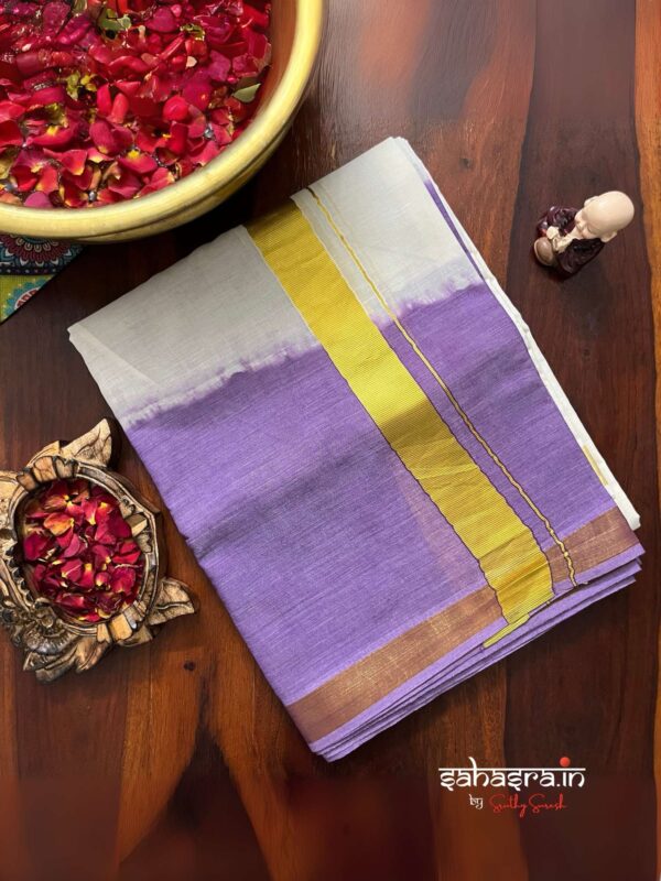 Lavender Tie & Dye Premium Kasavu  Mundu/Dhoti-(DT01)